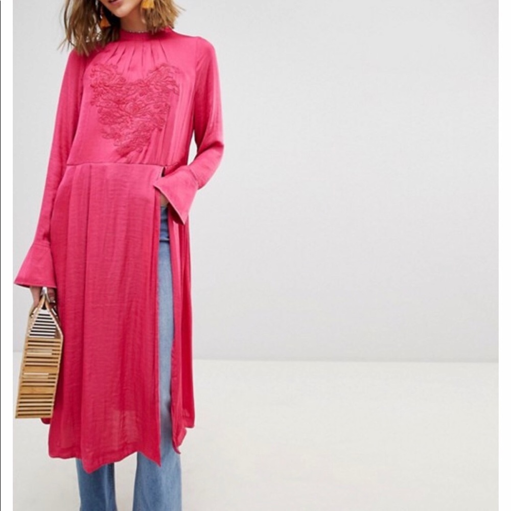 NWT Free People Fuchsia Embroidered Dress
